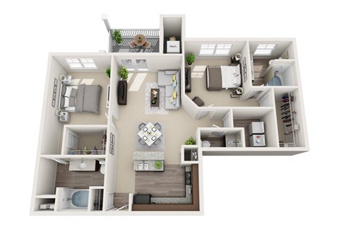 2 bedroom 2.5 bathroom Floor plan at Abberly CenterPointe Apartment Homes, Virginia
